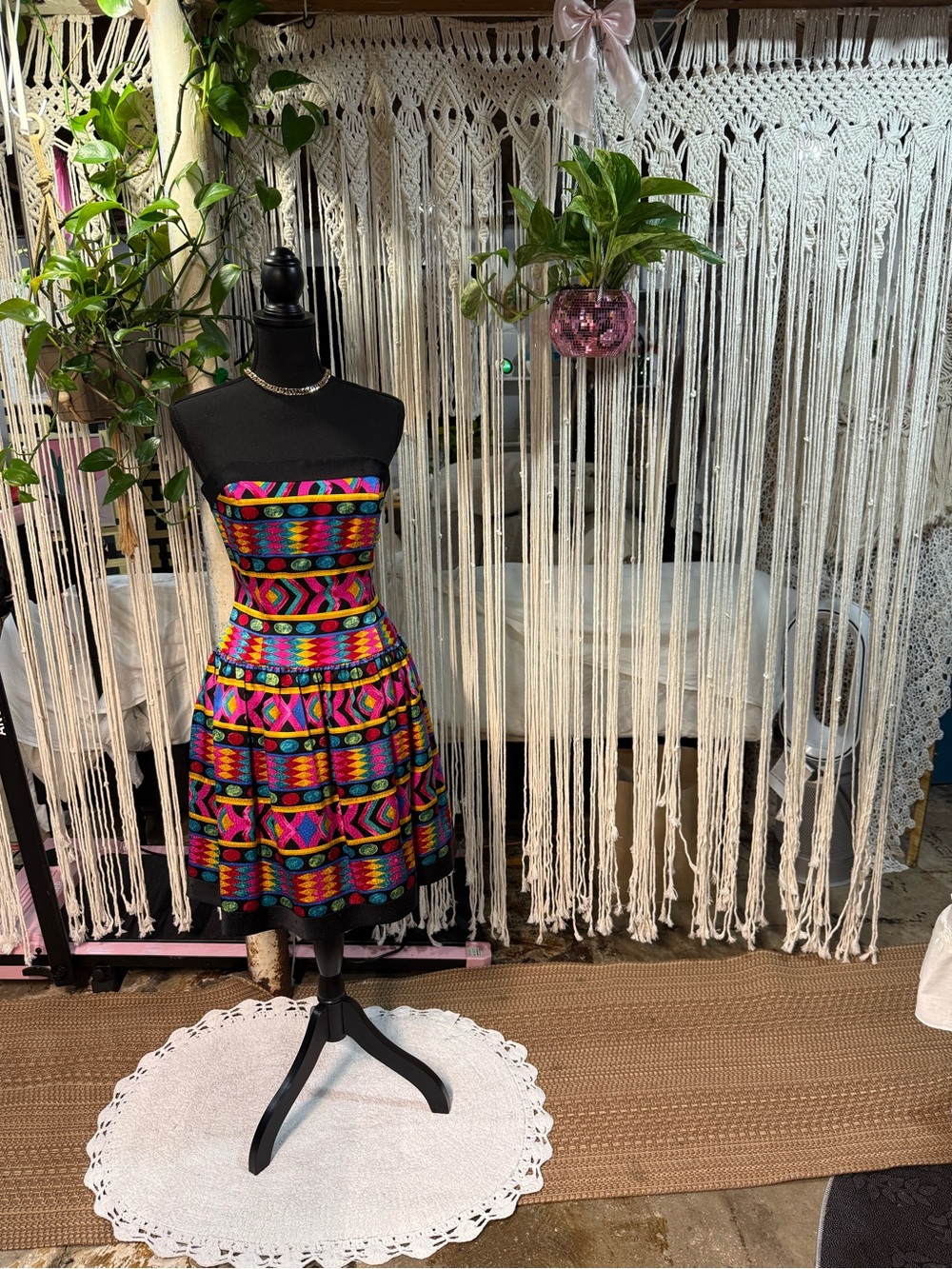 Cache Strapless Multicolor Geometric Print Dress